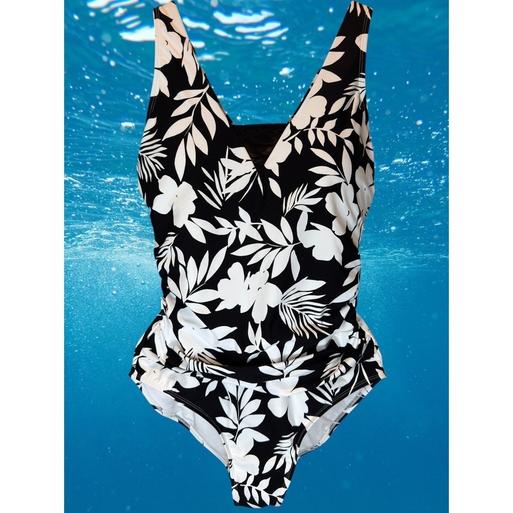NEW Lands' End XL Floral One‑Piece Swimsuit Full Coverage UPF 50+ Wide Straps